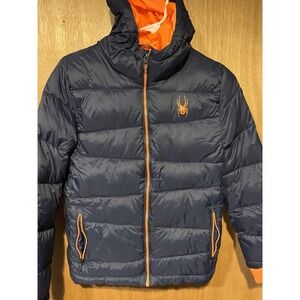 Spyder Blue Insulated Hooded Puffer Jacket Coat Youth M (10/12) Broncos Colors